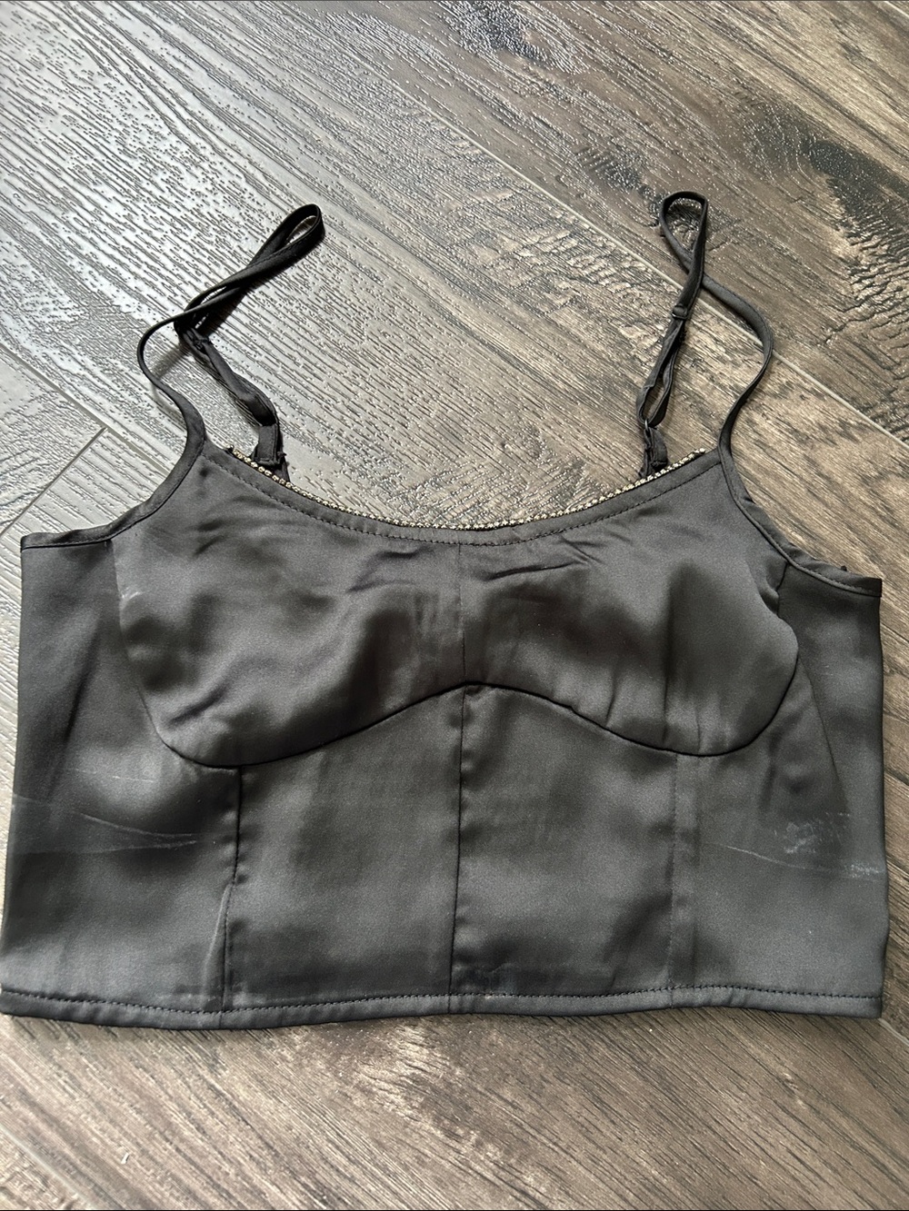House of Harlow 1960 Black Satin Crop Cami